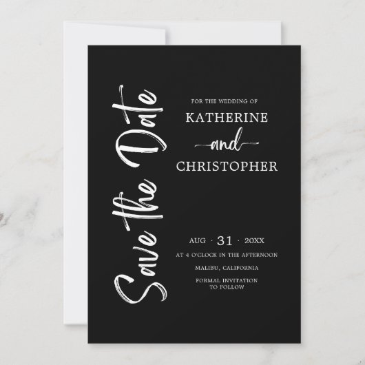Elegant Bold Script Schwarz-weiß Formal Wedding Save The Date (Vorderseite)