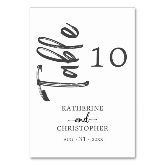 Elegant Bold Script Schwarz-weiß Formal Wedding Tischnummer (Vorderseite)