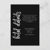 Elegant Bold Script Schwarz-weiß Wedding Hotel Begleitkarte (Vorderseite)