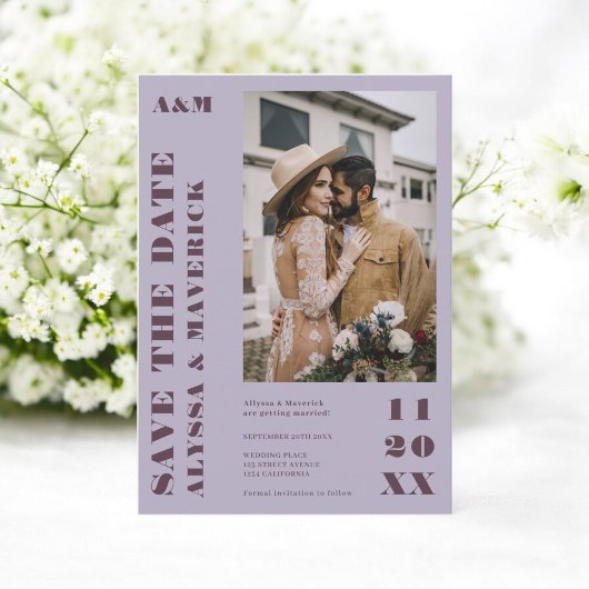 Elegant Bold simple lilac lila 2 Fotos Hochzeit Save The Date