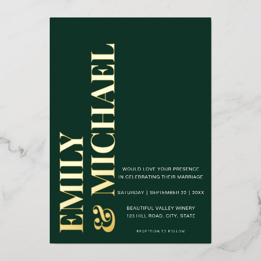 Elegant Bold Typografy Emerald Minimal Wedding Folieneinladung (Vorderseite)