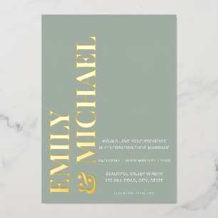 Elegant Bold Typografy Sage Green Minimal Wedding Folieneinladung