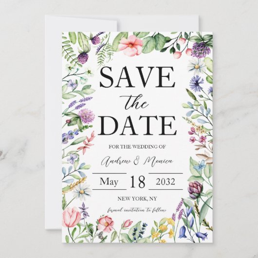 Elegant Bold Wildblumen Sage Green Wedding Save The Date (Vorderseite)