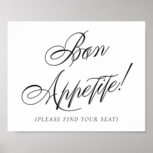 Elegant Bon Appetite Black Calligraphy | Sitzplatz Poster (Vorne)