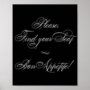 Elegant Bon Appetite White Calligraphy Platz suc Poster