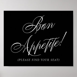 Elegant Bon Appetite White Calligraphy Sitzplatz Poster