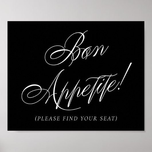 Elegant Bon Appetite White Calligraphy | Sitzplatz Poster (Vorne)