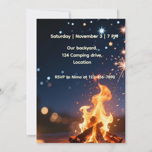 Elegant Bonfire Night Birthday Invitation (Rückseite)
