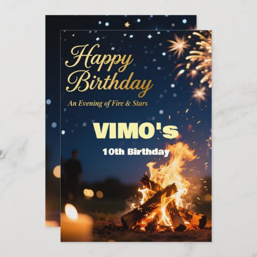 Elegant Bonfire Night Birthday Invitation (Vorne/Hinten)