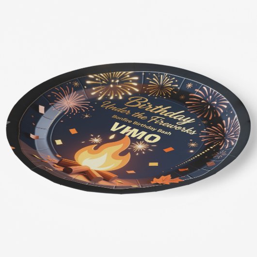 Elegant Bonfire Night Birthday Party Paper Plates  Pappteller (Schrägansicht)
