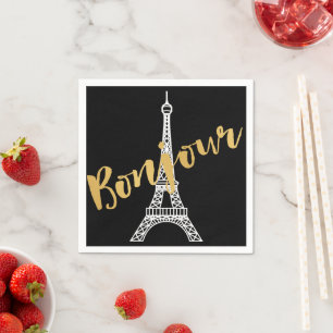 Elegant Bonjour Eiffel Tower Paper Serviette