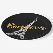 Elegant Bonjour Eiffel Tower Pappteller (Schrägansicht)