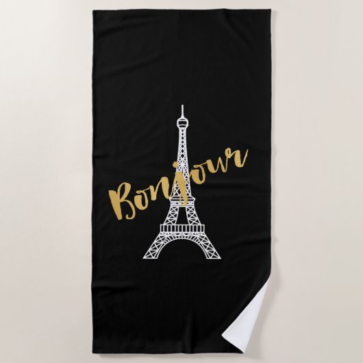 Elegant Bonjour Eiffel Tower Strandtuch (Vorderseite)