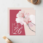 Elegant Bonne Année 2026 Floral Card Mitteilungskarte (Vorderseite/Rückseite Beispiel)