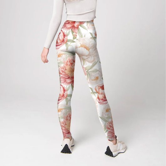 Elegant Bontanical of Big Camellia in Pink Pastell Leggings