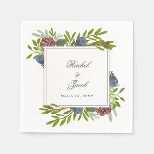 Elegant Bordeaux Marineblau Florale Hochzeit Serviette