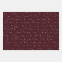 Elegant Bordeaux Red Script Christmas Geschenkpapier Set