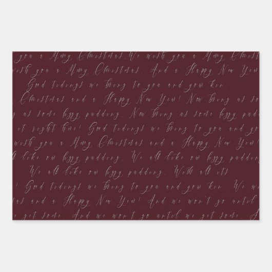 Elegant Bordeaux Red Script Christmas Geschenkpapier Set (Vorderseite)