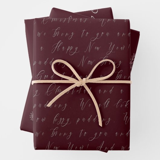 Elegant Bordeaux Red Script Christmas Geschenkpapier Set (Beispiel)