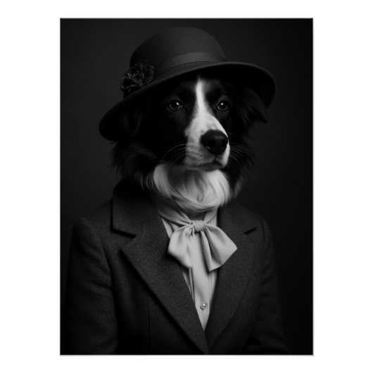 Elegant Border Collie in Cloche Hat & Bow Poster (Vorderseite)