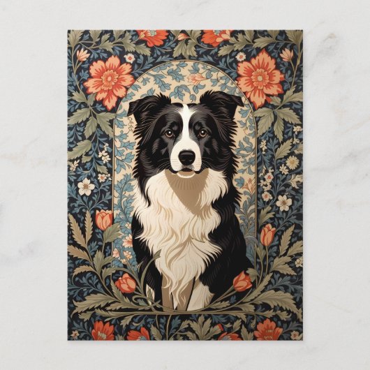 Elegant Border Collie William Morris Inspiriert Postkarte (Vorderseite)