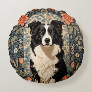 Elegant Border Collie William Morris Inspiriert Rundes Kissen