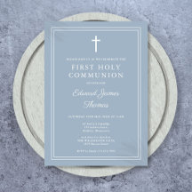 Elegant Border Dusty Blue First Holy Communion