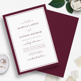 Elegant Border Minimalistisch Burgundy Script Wedd Einladung