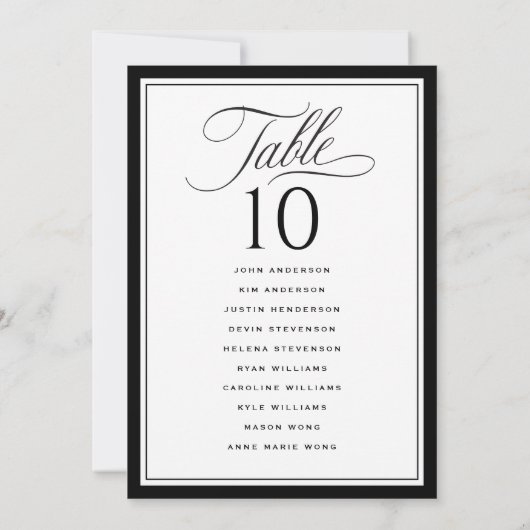 Elegant Border Wedding Seating Chart Table Numbers (Rückseite)