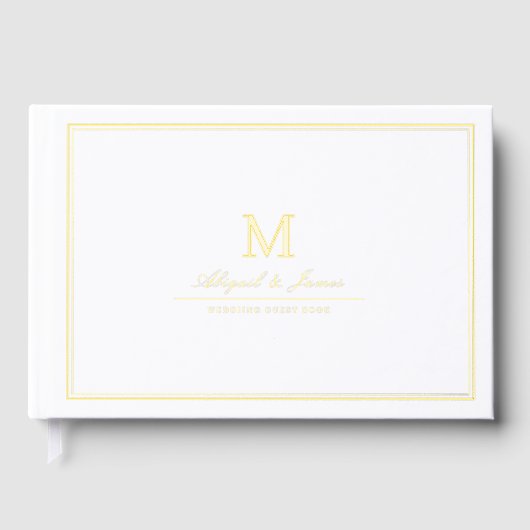 Elegant borders gold minimalist monogram wedding gästebuch (Vorderseite)
