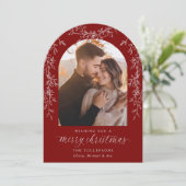 Elegant Botanical Arch Photo Christmas Feiertagskarte (Stehend Vorderseite)