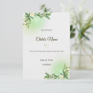 Elegant Botanical Baptism Invitation Einladung