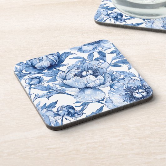 Elegant Botanical Blue Flowers Chic Floral Pattern Getränkeuntersetzer (Linke Seite)
