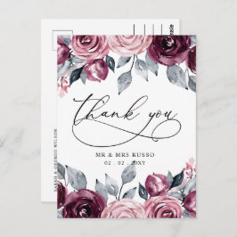 Elegant Botanical Blush Burgundy Floral Thank You Postkarte