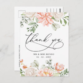 Elegant Botanical Blush Pink Floral Thank You Postkarte