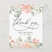 Elegant Botanical Blush Pink Floral Thank You Postkarte (Vorderseite)
