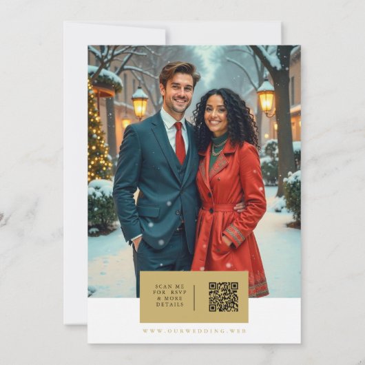 Elegant Botanical Christmas Frame Wedding Rings Einladung (Rückseite)