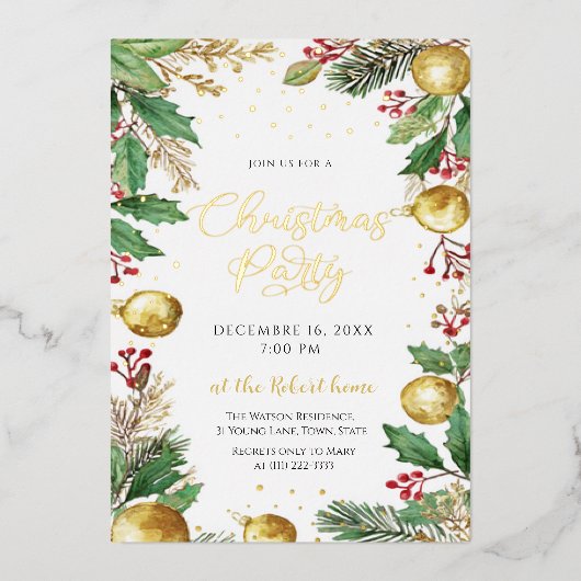 Elegant Botanical Christmas Holiday Party Foil Folieneinladung (Vorderseite)