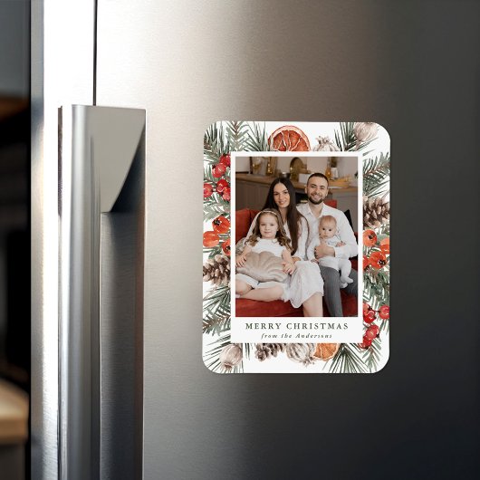 Elegant Botanical Citrus Frame Holiday Photo Magnet
