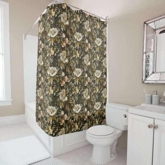 Elegant Botanical Curtain Sage Green Gold Print Duschvorhang (Beispiel)