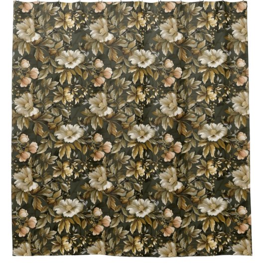 Elegant Botanical Curtain Sage Green Gold Print Duschvorhang (Vorderseite)