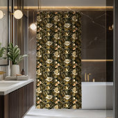 Elegant Botanical Curtain Sage Green Gold Print Duschvorhang