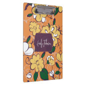 Elegant Botanical Custom Name Orange White Floral Klemmbrett (Rechts)
