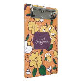 Elegant Botanical Custom Name Orange White Floral Mini Klemmbrett (Schrägansicht)