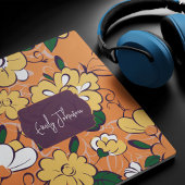 Elegant Botanical Custom Name Orange White Floral Mousepad