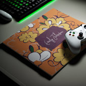 Elegant Botanical Custom Name Orange White Floral Mousepad