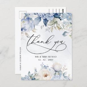 Elegant Botanical Dusty Blue Floral Vielen Dank Postkarte
