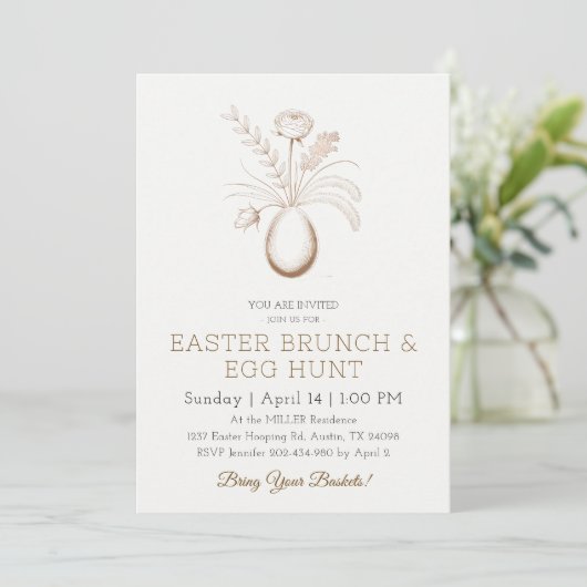 Elegant Botanical Easter Brunch Invitation Card Einladung (Stehend Vorderseite)
