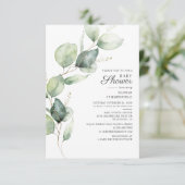 Elegant Botanical Eucalyptus Greenery Baby Shower Einladung (Stehend Vorderseite)