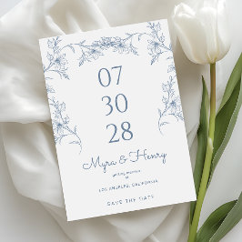 Elegant Botanical Floral Dusty Blue Wedding Save The Date